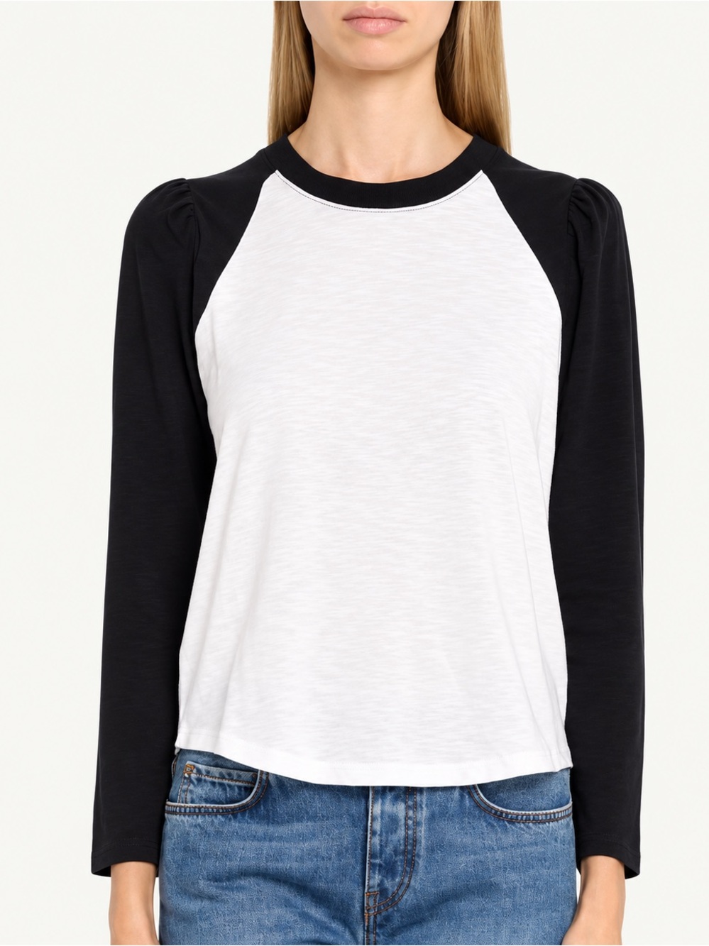 Veronica Beard Jeans Mason Baseball Tee White Black M